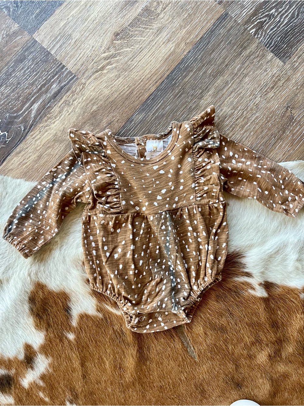Velvet Brown & White Ruffle One-Piece Bodysuit